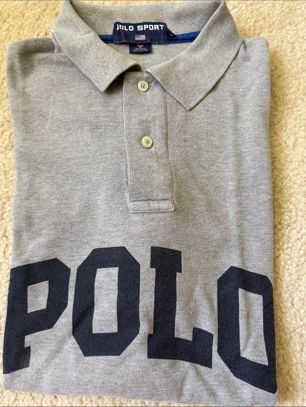 Polo by Ralph Lauren l!!! Men in Gray Navy 'POLO' logo size L 100% cotton